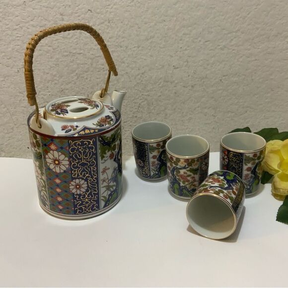 Vintage Artmark Imari Empress Teapot with Bamboo Handle with 4 cups G3 - Picture 1 of 9